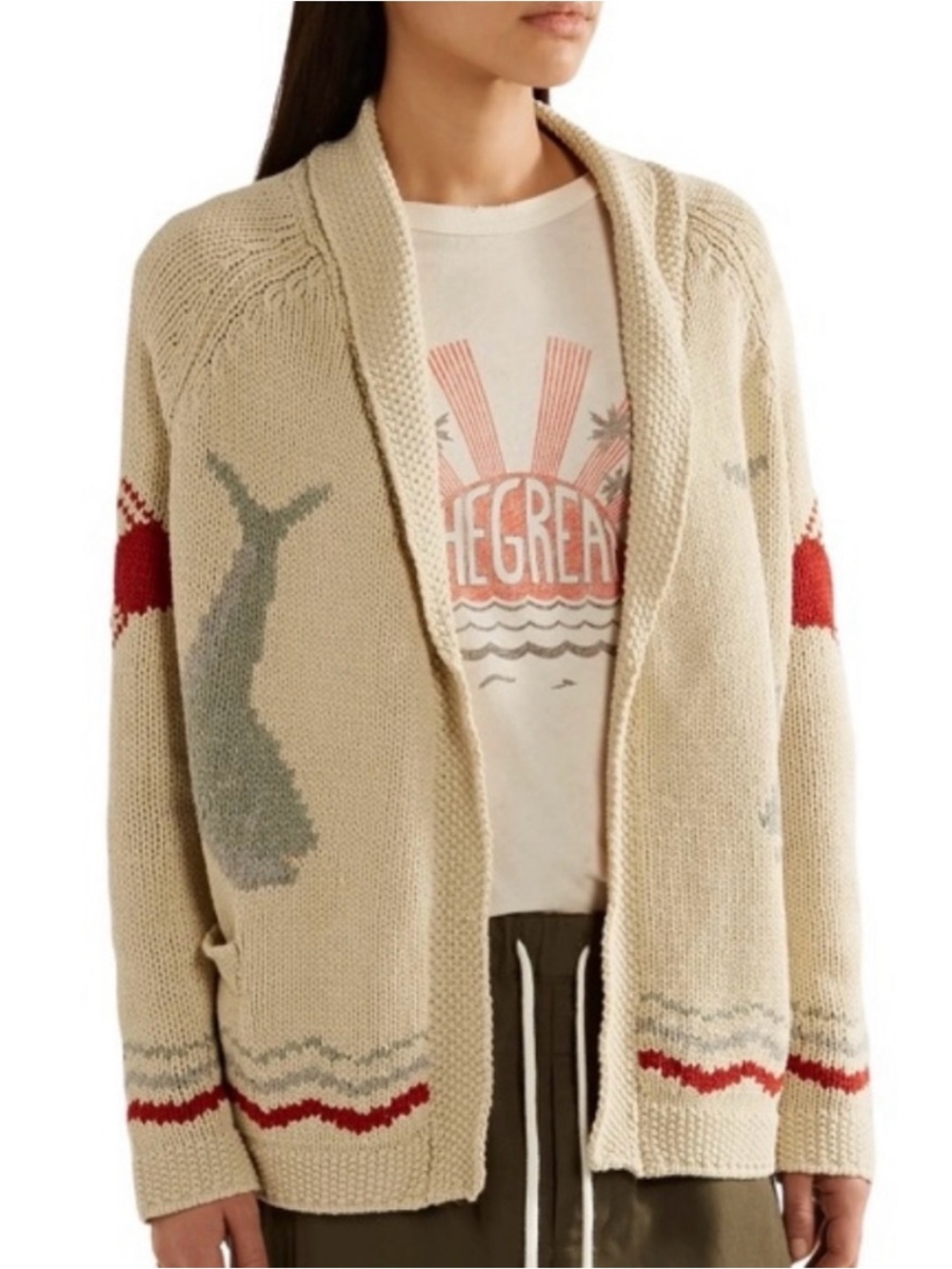 THE GREAT. Women's The Fisherman Intarsia Cotton-blend Cardigan - Size 1 small - Picture 2 of 6